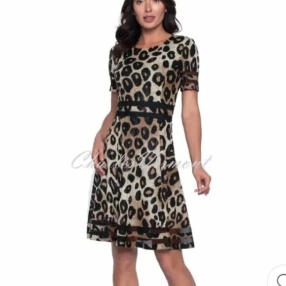 Frank Lyman leopard print short sleeve knee length dress - Picture 1 of 9